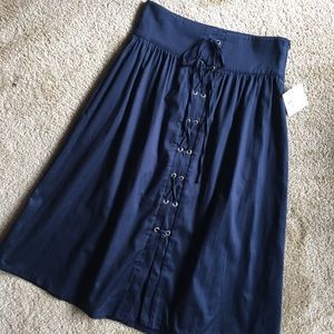 Zara CUTE Lace Up Pleated Skirt Sz XS